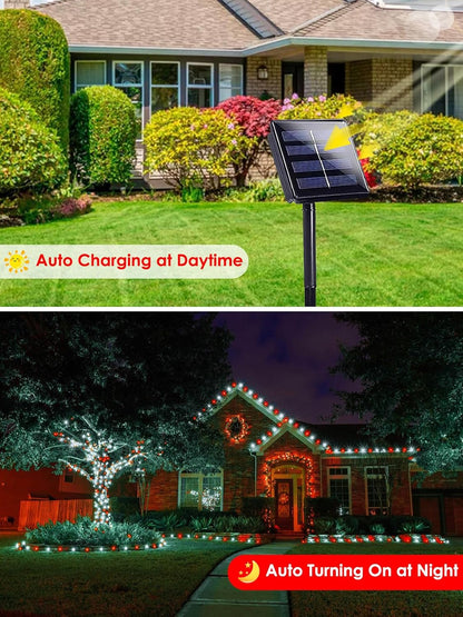 4-pack Red and White Solar Christmas Lights Outdoor Waterproof, 400LED 132FT Solar Powered LED String Lights Green Wire with 8 Modes Solar Fairy Lights for Xmas Tree Party Wedding Garden Fence Decor