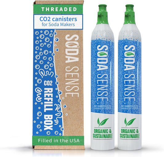 Soda Sense 60L CO2 Exchange Canister - 2 Pack, Threaded Style - Compatible with All 'Screw-In'