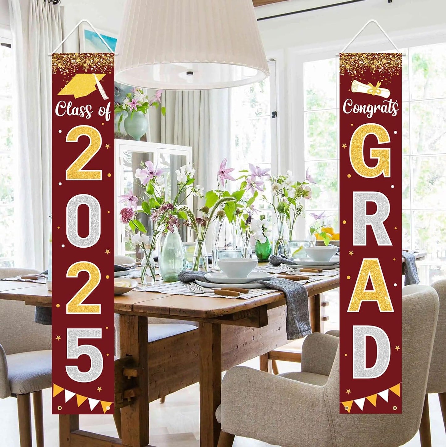 Graduation Decorations 2025 GRAD Banner Maroon Porch Door Sign Welcome Banner For Indoor Outdoor Wall Graduation Decorations Class of 2025