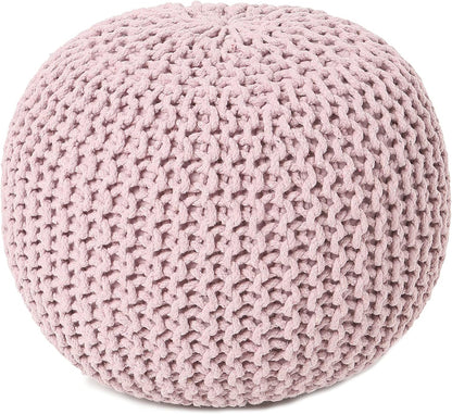 REDEARTH Round Pouf Ottoman - Hand Knitted Boho Poof Home Décor Pouffe Circular Footrest for Living Room - Bedroom - Lounge - 100% Cotton (19.5"x19.5"x14") - Pale Pink