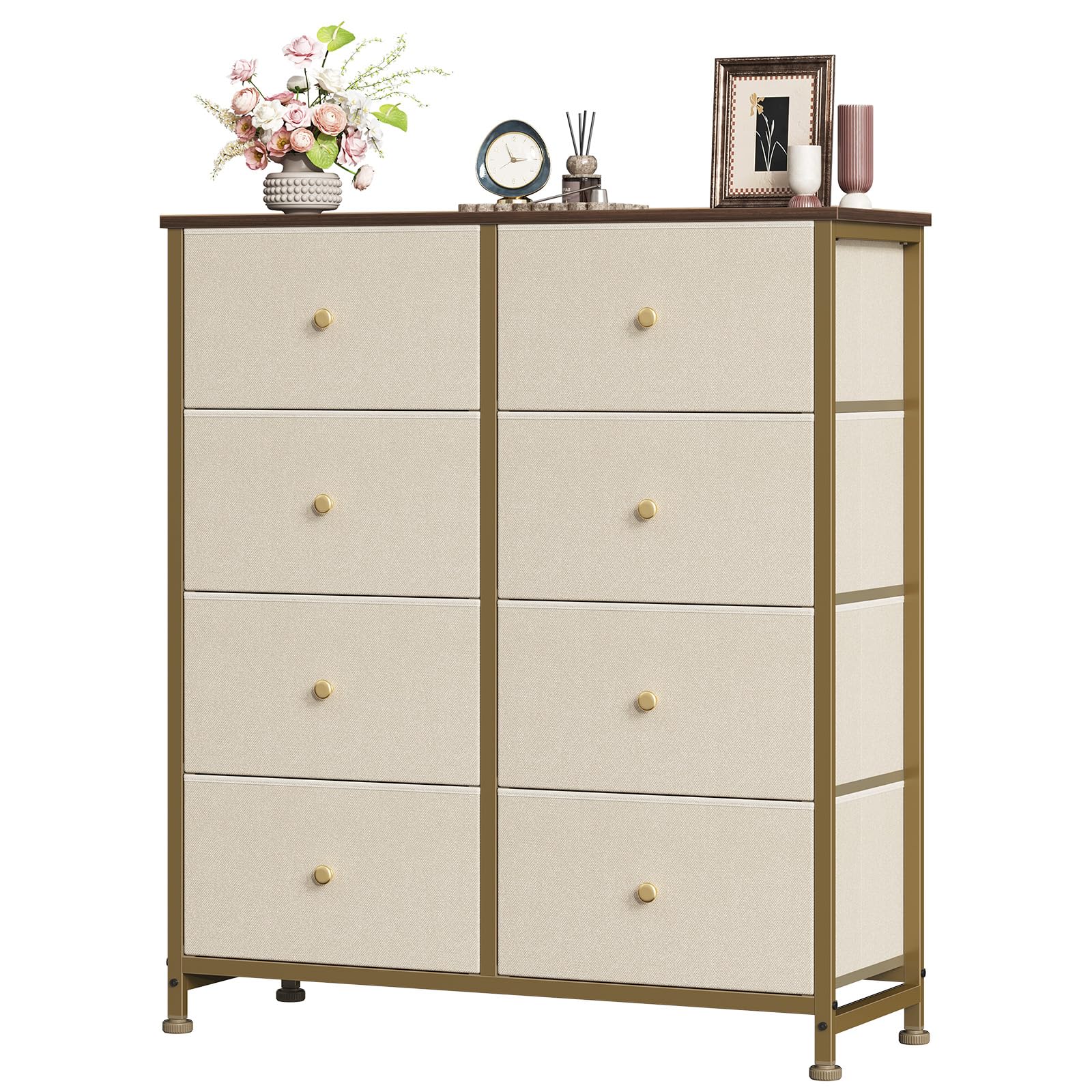 Sweetcrispy 8 Drawer Fabric Dresser, Tall Storage Tower for Bedroom, Khaki