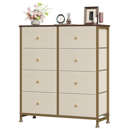 Sweetcrispy 8 Drawer Fabric Dresser, Tall Storage Tower for Bedroom, Khaki