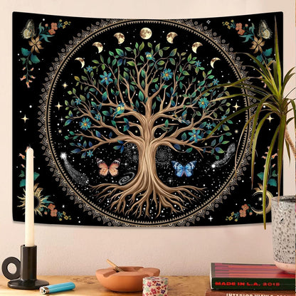Lunerfex Tree of Life Tapastry Sun and Moon Tapastry Flower Boho Tree Mandala Wall Hanging for Bedroom and Living Room Decor Green Tree 36×48 Inches
