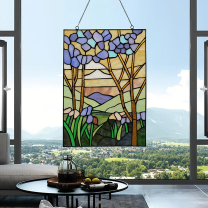 YOURANJU Stained Glass Window Hanging 16" H x 11" W Tiffany Style Rectangular Window Panel Suitable for Living Room Bedroom Kitchen Window Decoration Hangings with Chain (Sunset)