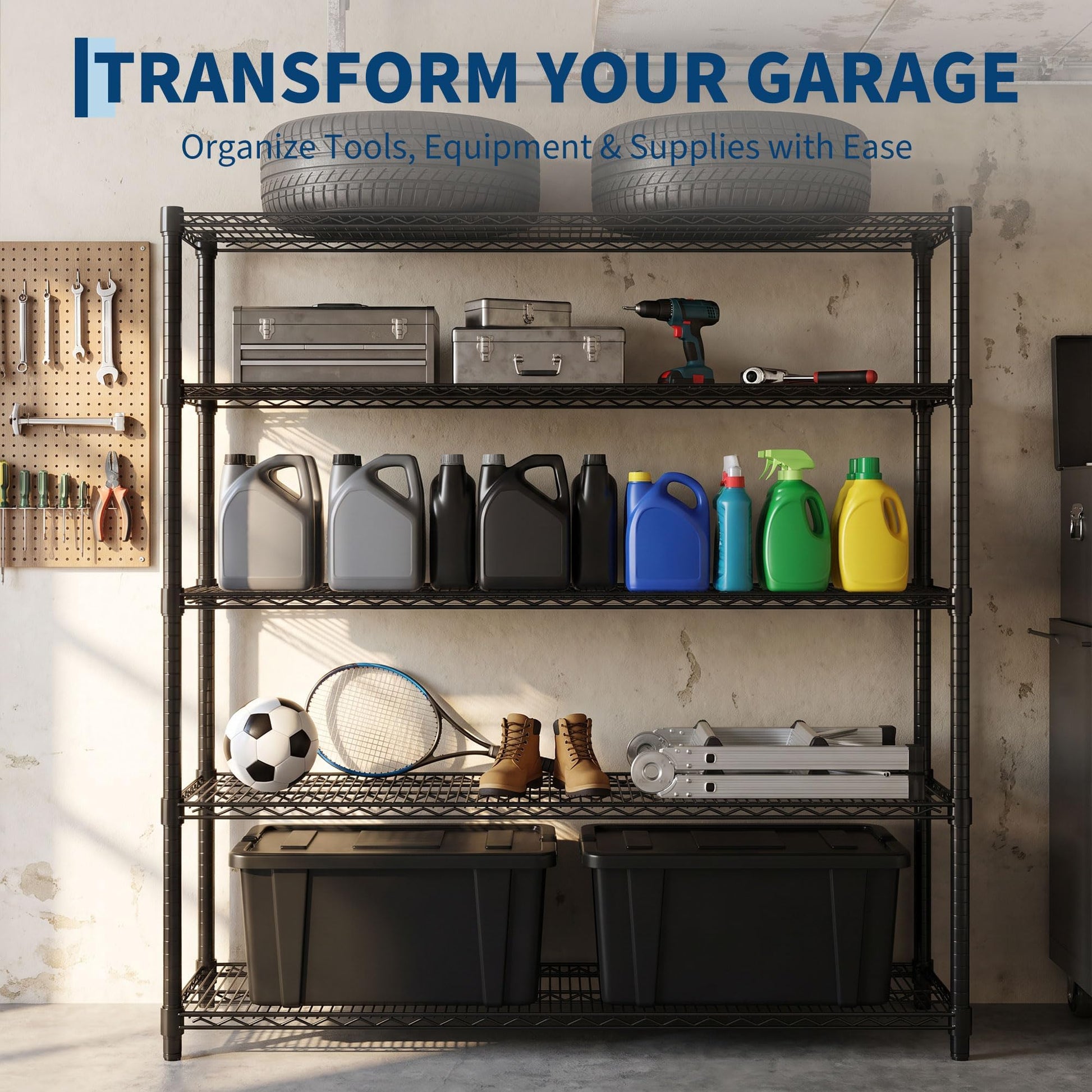Garvee 5-Tier Wire Shelving 3200LBS Heavy Duty Storage Shelves Garage Rack