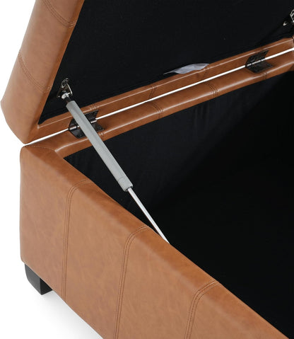 Christopher Knight Home Mervy PU Storage Ottoman with Button and Stitching, Faux Leather Indoor Upholstered Ottoman for Living Room Bedroom Home Office, Square Flip Top Foot Rest Bench, Light Brown