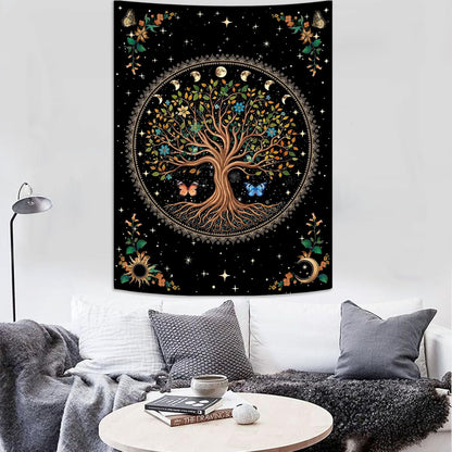Lunerfex Tree of Life Tapestry Moon Phase Wall Tapestry, Green Tapestries for Bedroom Ceiling Tapestries Wall Hanging for Bedroom Living Room Decor Tree-4 44"x60"