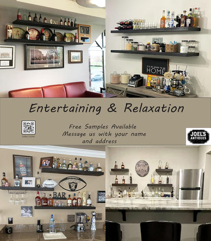 joelsantiques 72 Inch Wooden Floating Shelves for Wall - 72x8x2 in - Made of Natural Wood - Long Wall Shelves for Bedroom - Perfect for Living Room, Kitchen - Black