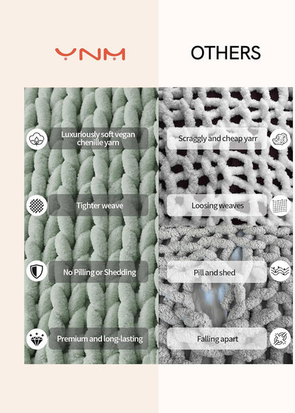 YnM Chunky Throw Blanket, Medium-Weight, Hand Knitted with Chenille Yarn, Skin Friendly, Ventilated and Breathable, Machine Washable, Home Décor Piece for Couch, Sofa and Bed (Sage Green, 30x40 Inch)