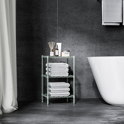 750 lbs 3-Shelf Storage Shelves Wire Shelving Unit Standing Metal Rack for Small Places Narrow Wire Rack for Bathroom, Green 13.8 D x 13.8" W x 25.5" H