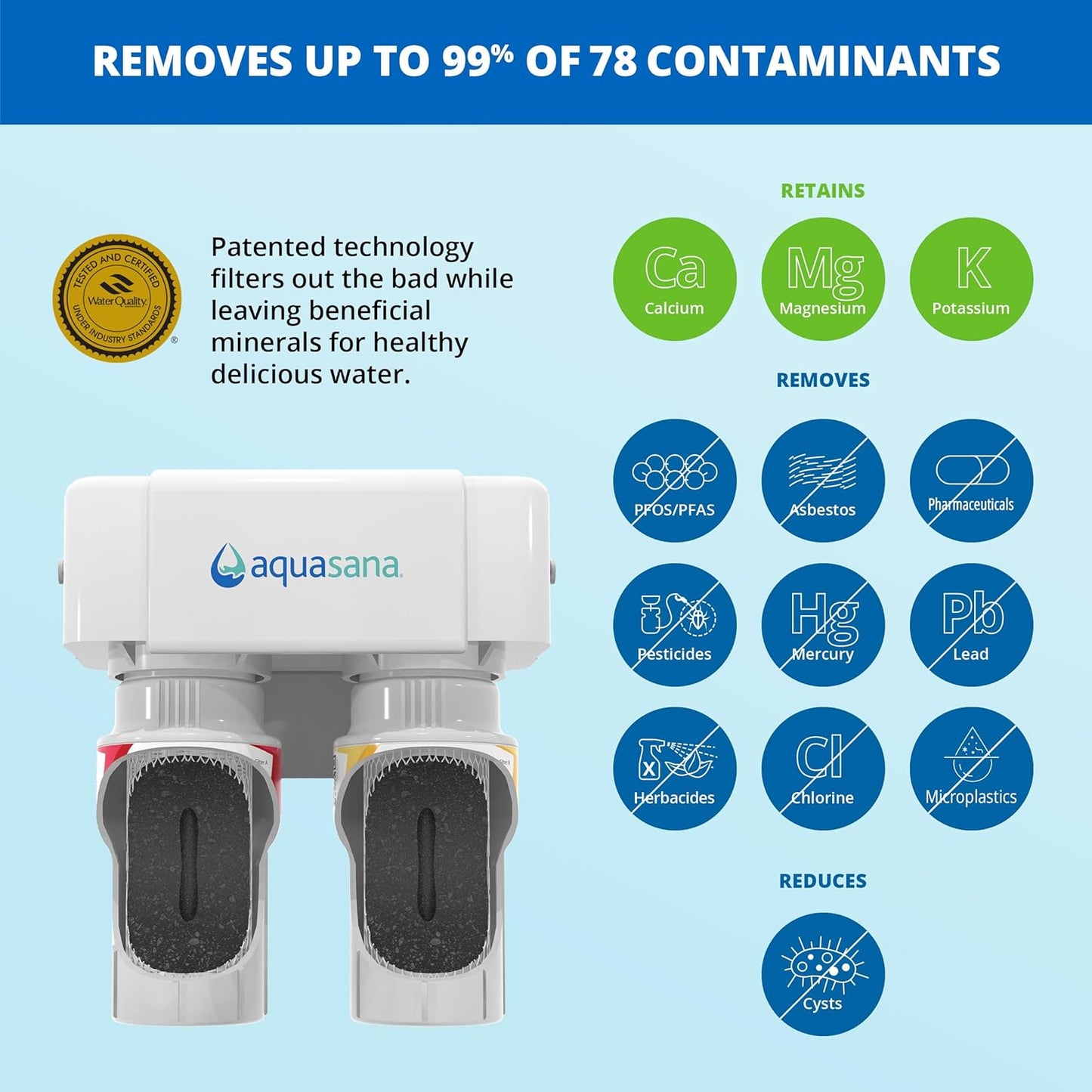 Aquasana Under Sink Water Filter System - Reduces PFAS, Lead, & Chlorine in Drinking Water - Under Counter Claryum Filtration for Kitchen - 2-Stage - Chrome Faucet - AQ-5200.56