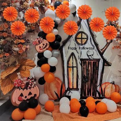 Orange Birthday Party Decorations,DIY Orange Paper Fans Hanging Decoration,8in Halloween Paper Fans,Halloween Decor,Fox Birthday Decorations Events Accessories 30 Color DIY Set (Orange)