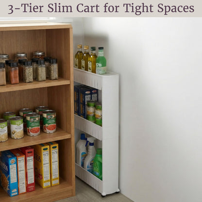 Lavish Home 3 Tier Shelf Rolling Cart - Narrow-Space Kitchen or Bathroom Shelf Organizer Cart