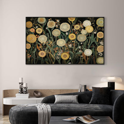 SIGNWIN 30"x60" Extra Large Framed Wall Art Whimsical Dandelion Field in Yellow and Green, Playful Botanical Print for Home Living Room Bedroom Decor (Frame Assembly Required)