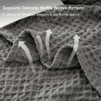 PHF Ultra Soft Waffle Weave Blanket Queen Size 90"x 90"- Washed Lightweight Breathable Cozy Woven Blanket for Bed - Aesthetic Decor for Couch Bedding Sofa Home Car - Grey