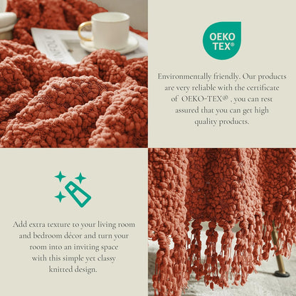 Amélie Home Knit Throw Blanket with Tassels for Couch, Luxury Boho Throw Blanket for Summer Orange, 50"x60"