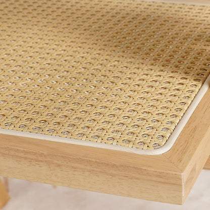 Rattan Dining Chairs Set of 2, Wooden Armchair Cane Kitchen Chairs with Arms, Light Walnut Color