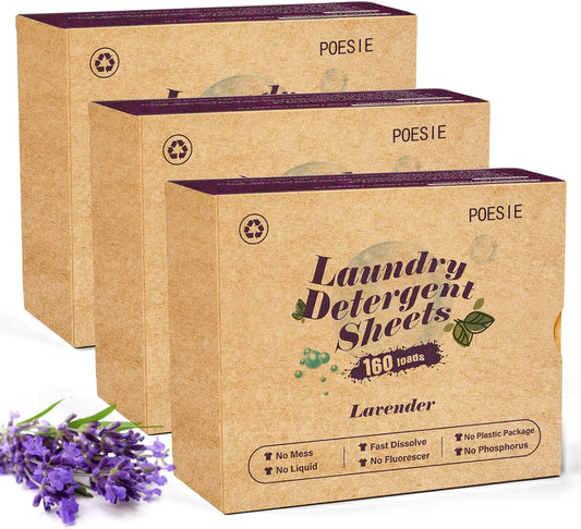 Poesie Laundry Detergent Sheets Lavender Scent 3 Pack 480 Sheets 240 Loads Laundry Strips No