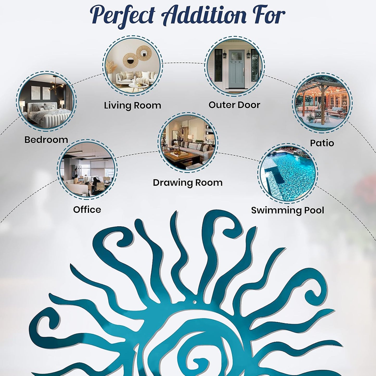 Riverside Designs Wacky Sun Metal Wall Art Indoor/Outdoor Decor - 24" Teal Rust Proof Wall Sculpture - Made in USA - Ideal for Bedroom, Garden, Home, Patio and Farmhouse