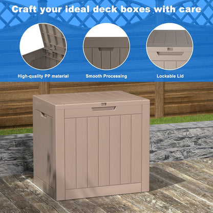 36 Gallon Outdoor Deck Box,Storage Lockable Waterproof Patio Furniture,Garden Tools,Cushions,Pool Accessories Outside Storage Resin Box(Grey)