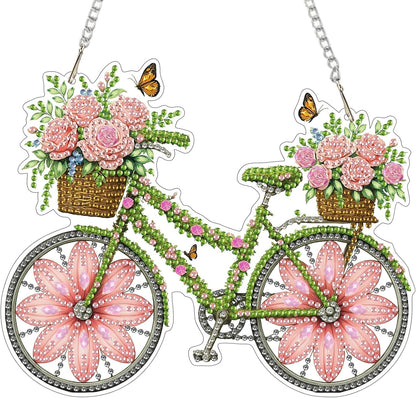 EOBROMD Diamond Hanging Art Kits for Adults, Bike Flower Suncatcher Diamond Art Painting, DIY Special Shaped Rhinestone Kits for Adults, Window Pendants Home Garden Wall Hanging Ornament