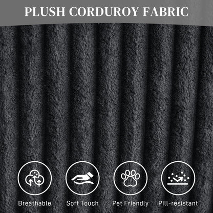 HYJT-H&K Modular Sectional Sofa Cloud Sectional Couch, 107" Comfy Fluffy L Shaped Dark Black Couches for Living Room, Deep Seat Memory Foam Plush Corduroy Boneless Couch Sectionals Left Facing Chaise