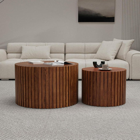 Round Nesting Coffee Table Set of 2 Modern Round Walnut Coffee Table Small Circular End Table Side