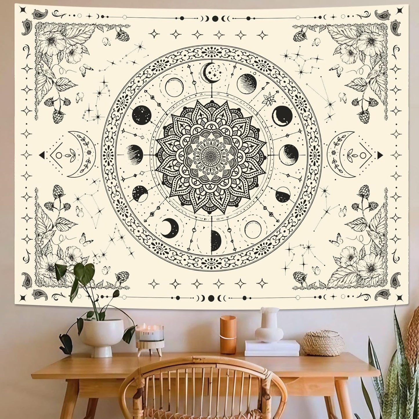 Lunerfex Mandala Moon Tapestry Boho Tapestry for Bedroom Black and White Tapestries Wall Hanging Living Room Wall Art and Home Decor 60x80