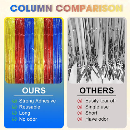 3 Pack 3.3 x 8.2 ft Blue Red Gold Foil Fringe Backdrop Curtains, Tinsel Streamers Party Decorations, Fringe Backdrop, Door Shimmer for Birthday Party