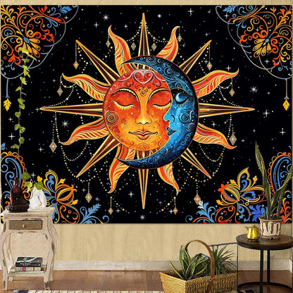 Lunerfex Sun and Moon Tapestry Mandala Wall Tapestry, Cute Tapestries for Bedroom Ceiling Tapestries Wall Hanging for Bedroom Living Room Decor Sun-1 60"x80"
