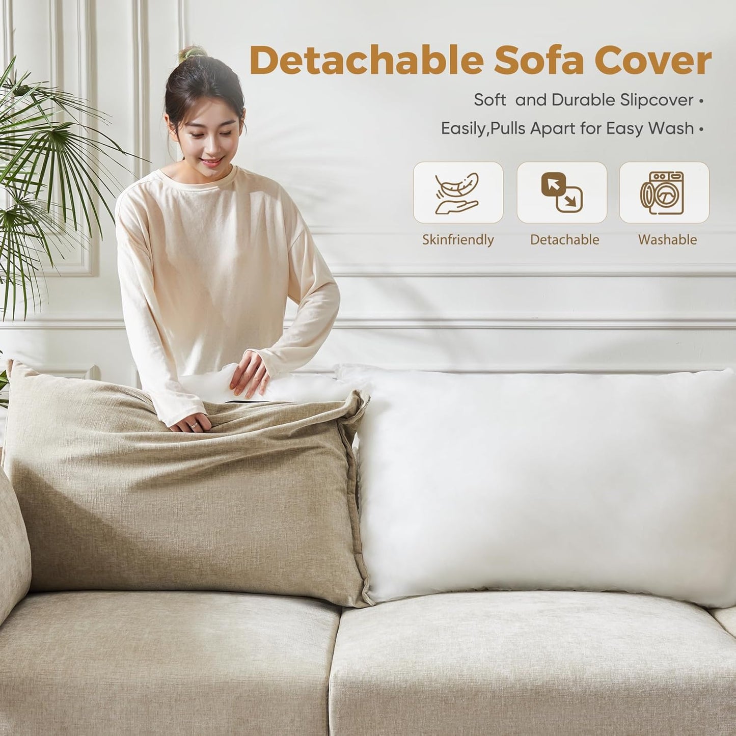 134.6" Modular Sectional Sofa, U Shaped Couch Set for Living Room, Large 8-Seater Comfy Cloud Couches with Movable Storage Ottoman,DIY Combination - Chenille Beige