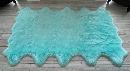 LAMBZY Faux Sheepskin Super Soft Hypoallergenic Free Shape Silky Shag Rug, Luxury Shaggy Plush Carpet for Bedrooms Living Kids Room Sofa Rugs (Blue, Decto 10 Pelts 6'x10')