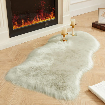 AMTOVO Faux Fur Rug, Light Grey Area Rug, Fluffy Sheepskin Rug, Fuzzy Ultra Soft 2 x 4 ft Shag Rugs for Bedroom Sofa Throw Cushion Room Decor, Sheepskin