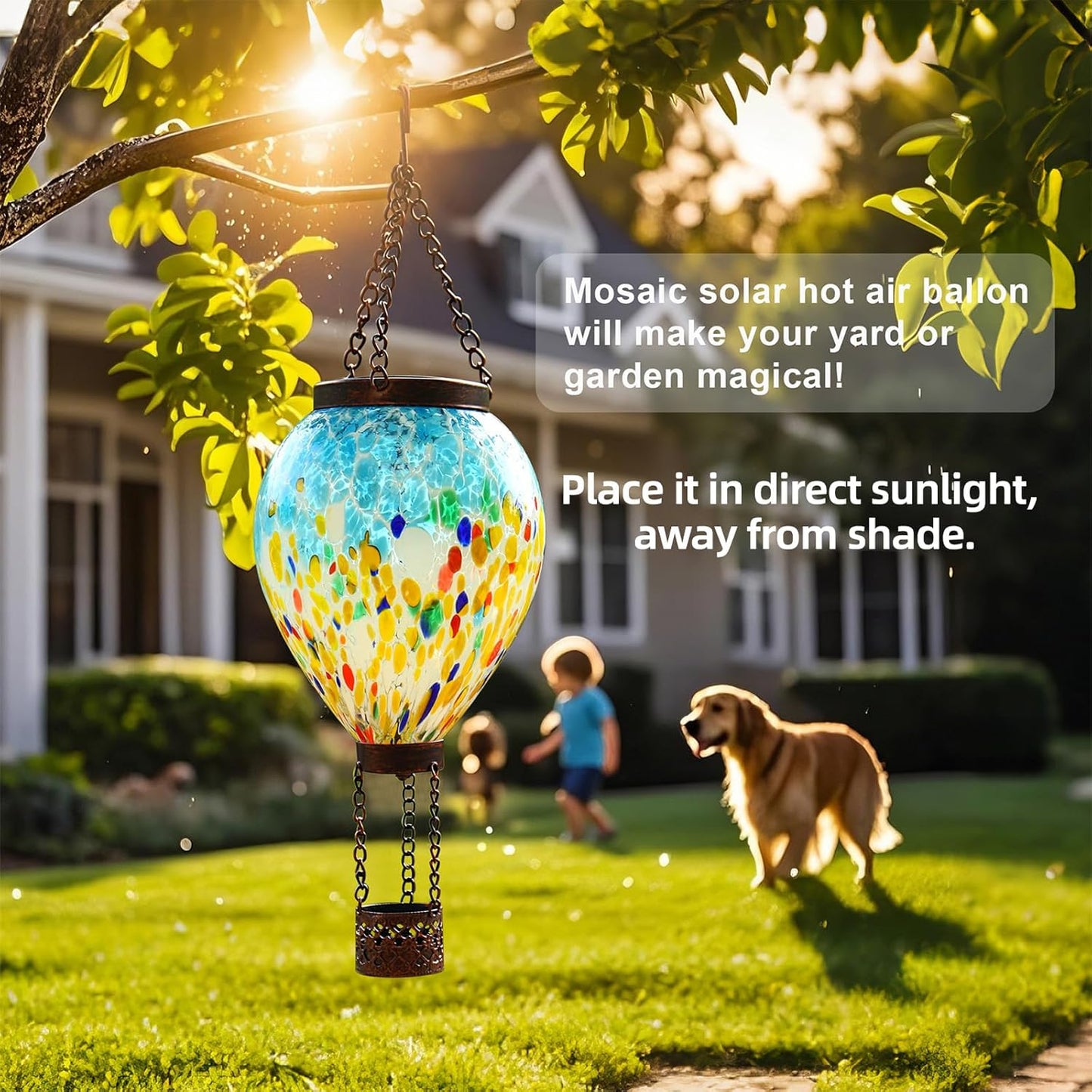 VOREEN Solar Hot Air Balloon Glass Lantern – Hand Blown Multicolor Glass Outdoor Hanging Light, IP44 Waterproof LED, Garden Patio Decoration Gift for Mom Wife Friend, Backyard Night Lighting Decor