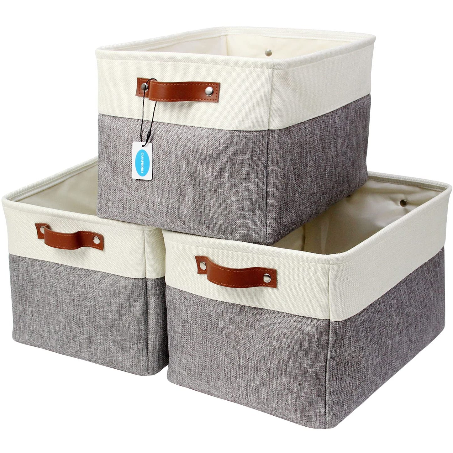 Casaphoria 3Pcs Collapsible Cube Fabric Storage Baskets with Handles,Foldable Canvas Storage