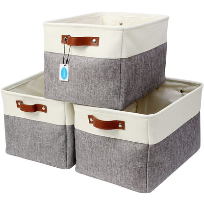 Casaphoria 3Pcs Collapsible Cube Fabric Storage Baskets with Handles,Foldable Canvas Storage