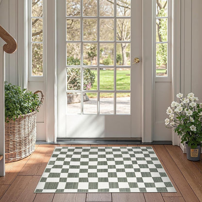 jinchan 2x3 Kids Area Rug Washable Indoor Entryway Doormat Modern Checkered Geometric Lattice Small Rug Non Slip Soft Carpet for Nursery Room Bedroom Bathroom Home Grey