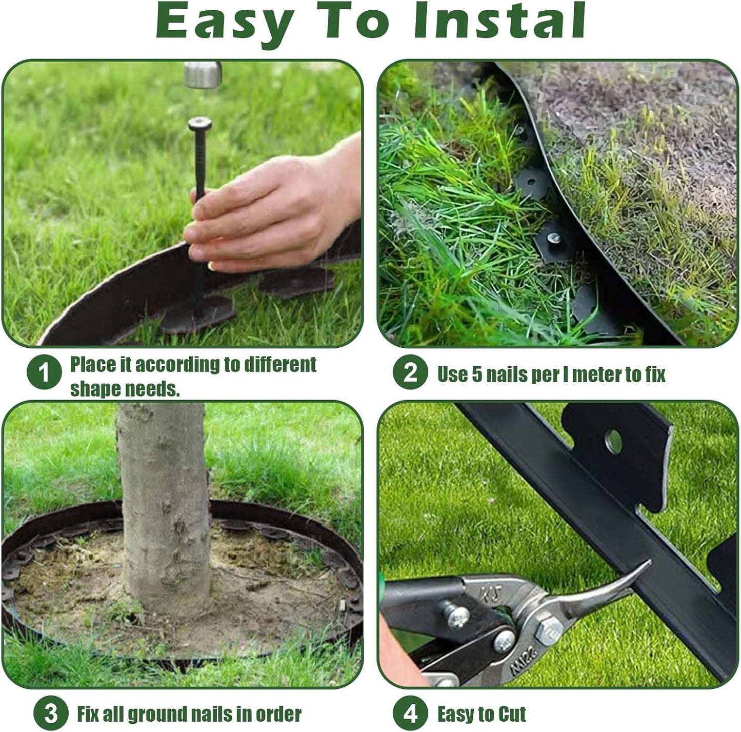 4 in Tall Landscape Edging, 40FT Plastic Garden Border Edging with 60 Anchoring Spikes, Landscape Edging Kit for Garden, Flower Beds and Lawn (Black, 4In x 40FT)