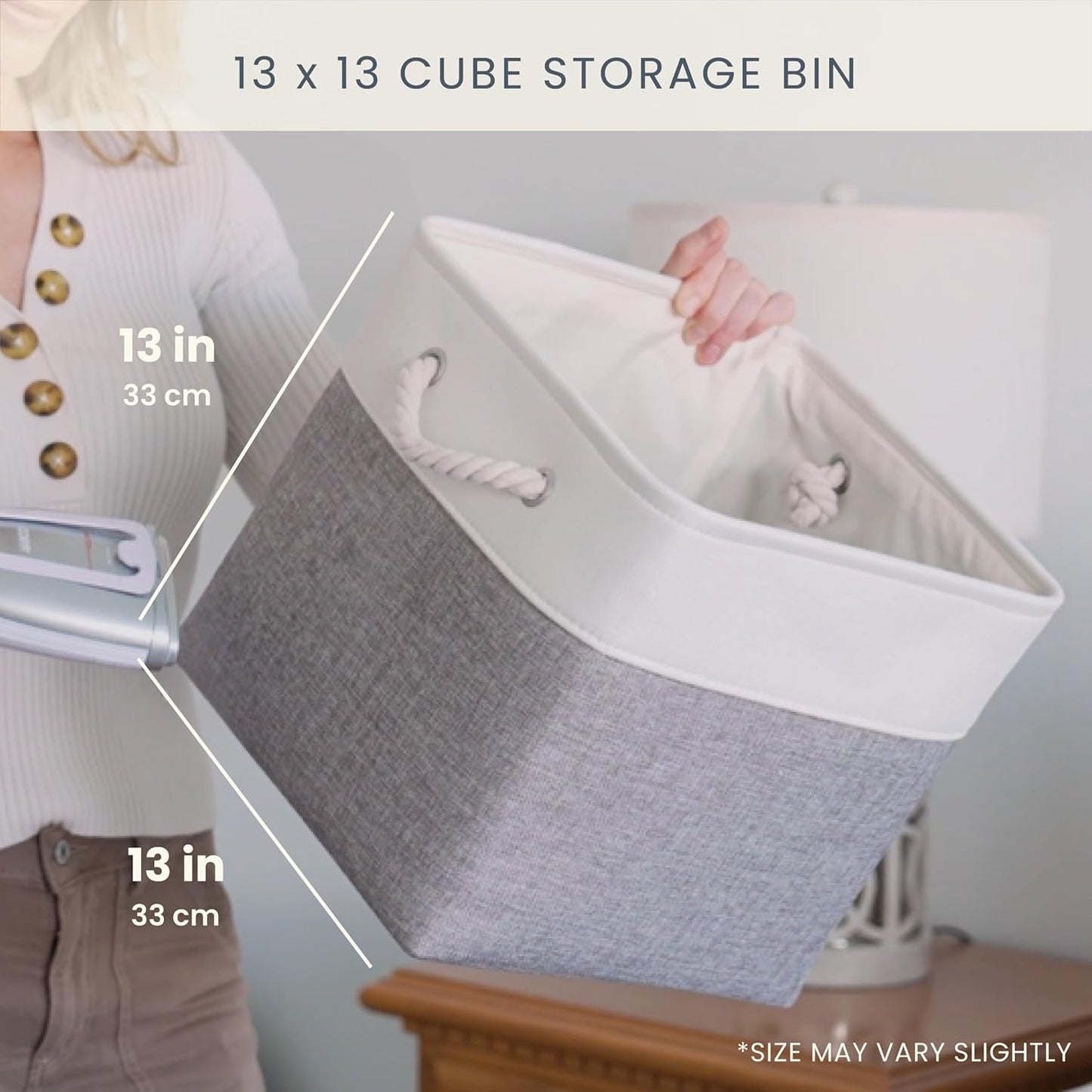 OrganiHaus 13x13 Cube Storage Bins 4 Pack, Foldable Cube Storage Organizer w/ Rope Handles, Collapsible Fabric Bins for Toys, Clothes & Closet Organization, Fabric Square Baskets - Pink/White