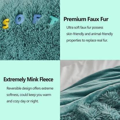 GONAAP Fuzzy Faux Fur Throw Blanket Queen Size Light Teal Super Soft Cozy Plush Fuzzy Shaggy Blanket for Couch Sofa Bed (Light Teal, Queen(90"x90"))
