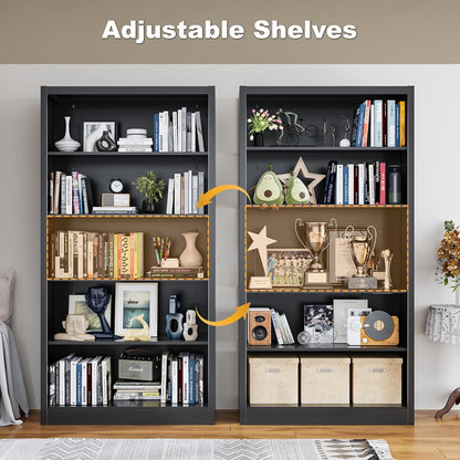 Book Shelf, 14" Deep Bookshelves Cases for Books, Garage Kit, CDs, 66" Tall Bookcase for Home Office Library Living Room, 5 Tier Bookshelf with Adjustable Shelves, Black Book Cases