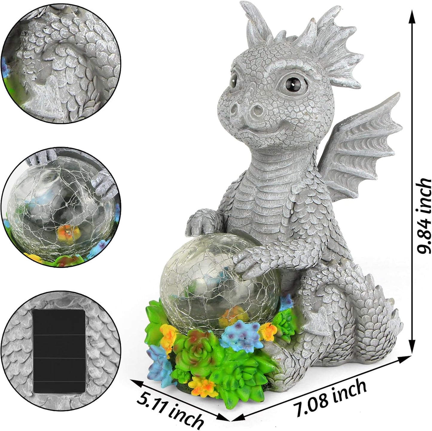 Solar Garden Outdoor Statues Dragon Holding Magic Orb with Solar LED Lights - Lawn Decor Outdoor Statue for Patio, Balcony, Yard Ornament,Unique Gifts for Mom Grandma