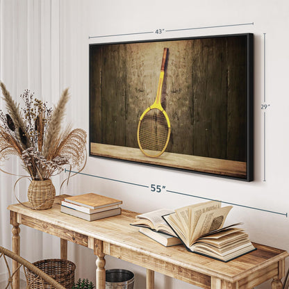 ElephantStock Vintage Tennis Racket Wall Art - Horizontal Framed Canvas - 1-Piece Living Room Wall Decor - Photography Sports Canvas Print - Brown and Black Decor for Wall - 43" X 29"