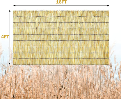 Bamboo Reed Fencing, Natural Reed Fence Rolls 4 Feet High, Decorative Bamboo Privacy Curtains for Patio Garden Balcony Backyard Outdoor, 4 x 16 FT