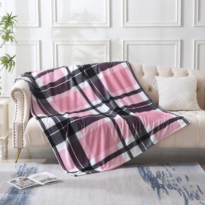 MERRYLIFE Pink Plaid Throw Blanket Decorative Fleece Throw | Ultra-Plush Colorful | Couch Blanket Travel Lap | Home Gift Use(50" 60",Pink Plaid)