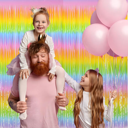 Gradient Pastel Foil Fringe Curtain - GREATRIL Pastel Color Backdrop Streamers for Kids Party/Classroom/Unicorn/Princess/Christmas Party Decorations (2 Pack)