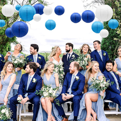 ADLKGG Blue Paper Lanterns Decorative, Hanging Round Paper Lantern Party Supplies for Anniversary Graduation Wedding Birthday Party Baby Shower Decorations Indoor Outdoor, 21pcs