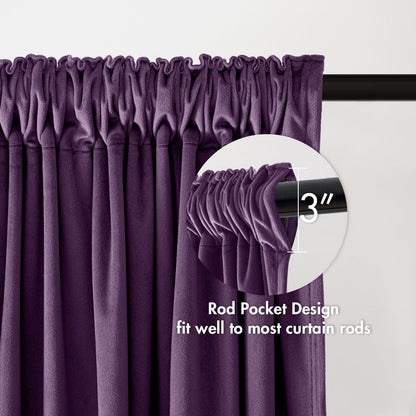 MIULEE Purple Velvet Curtains Thermal Insulated Blackout Curtain Drapes for Bedroom Living Room Darkening 108 Inches Long Curtains Panels Rod Pocket Set of 2