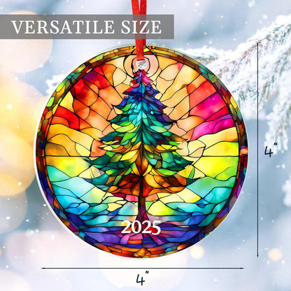 Jabihome Christmas Ornaments 2025, Exchange for Women, Men, Collectible Dated Year Ornaments for Tree, Unique Acrylic Suncatcher, Printed Stained Glass Effect Decor (Christmas Tree)