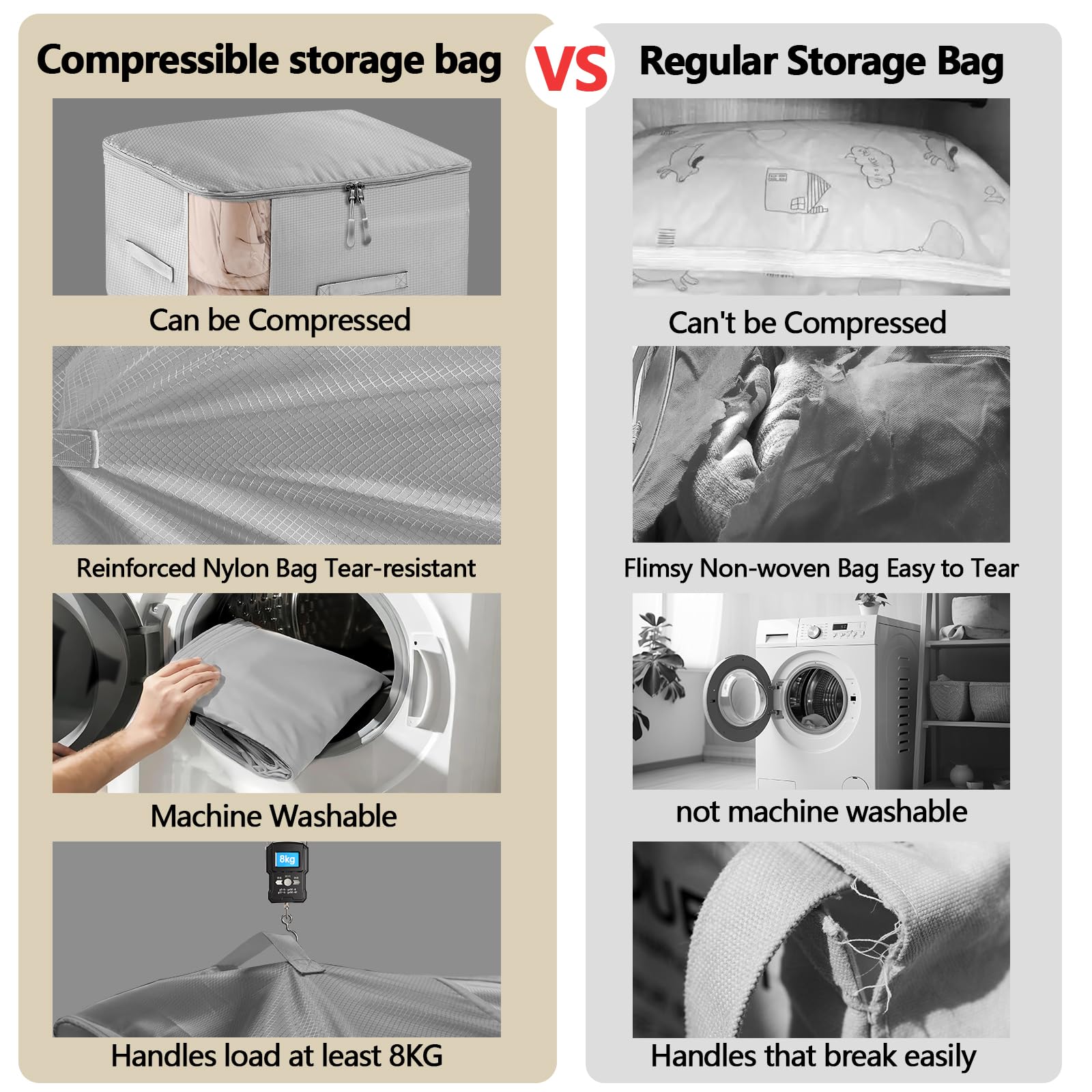4 Pack Space Saving Comforter Storage Bag with Handle, 3-Layer Compression Blanket Storage Bags